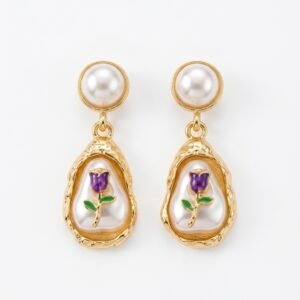 Rose Enamel Drop Earrings