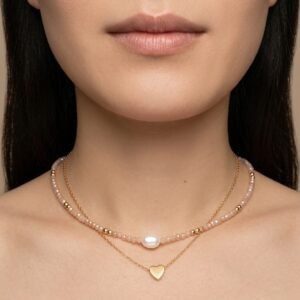 Layered Pearl & Heart Necklace Set
